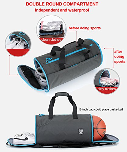 SIYUAN Athletic Duffel Bag, Teenager Student Basketball Gym Bag Sports Duffel Bag with Shoes Compartment,Gray,Large