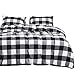 Wake In Cloud - Washed Cotton Duvet Cover Set, Buffalo Check Gingham Plaid Geometric Checker Printed in White Black and Gray, 100% Cotton Bedding, with Zipper Closure (3pcs, Queen Size)