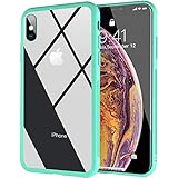 Ztotop Clear Hybrid Case for iPhone Xs Max 6.5-Inch 2018, Thin Tempered Glass Transparent Back Cover and Slim Silicone Rubber Bumper Frame Compatible iPhone Xs Max - Mint Green Frame