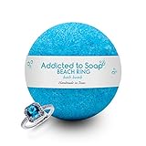 Addicted to Soap – Beach Ring Bath Bomb | Ultra Luxurious - Extra Large 6oz Bath Bomb with STERLING SILVER RING Surprise Inside - Organic & Sensual Relaxation Handmade in Texas (Surprise Ring Size)