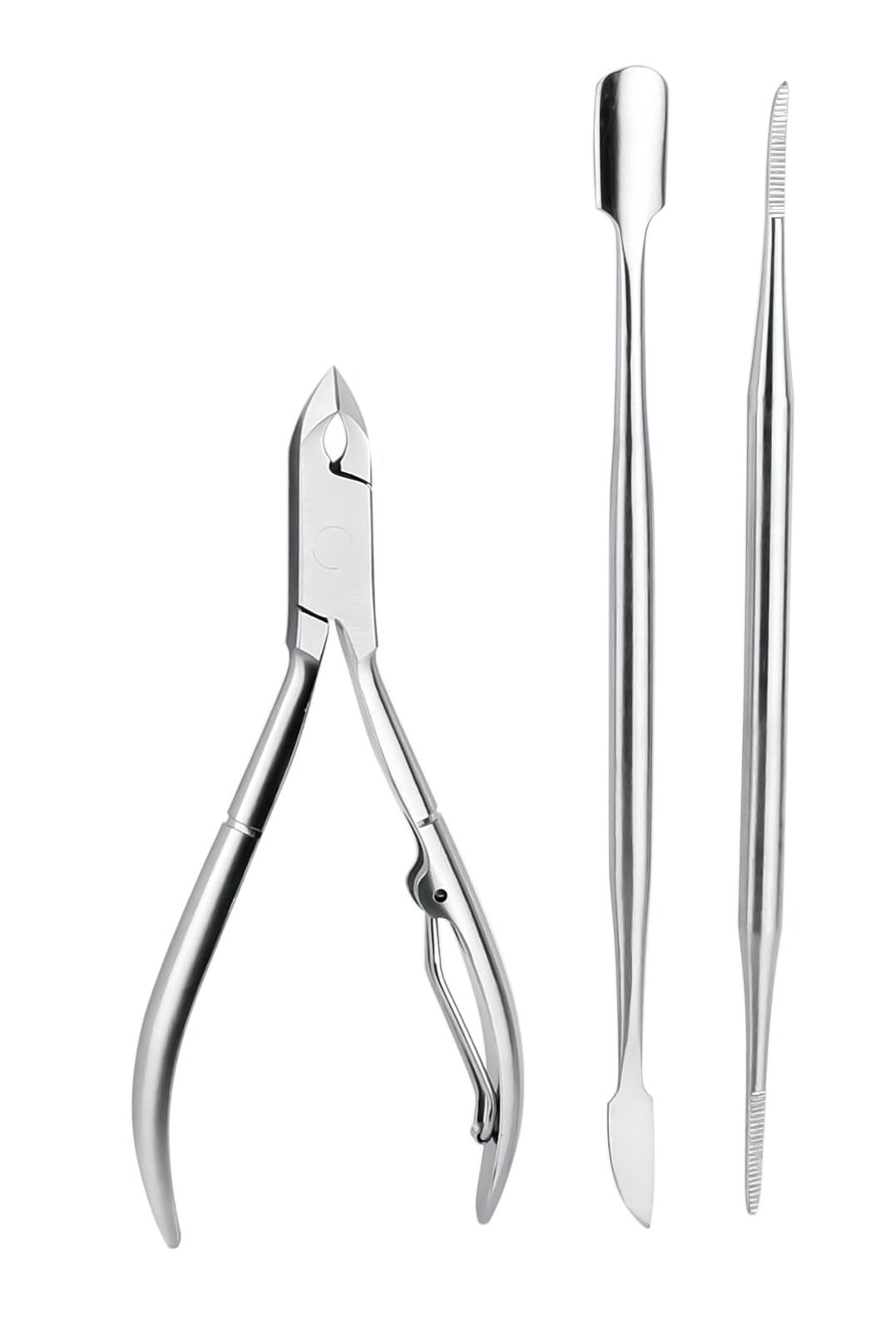 Cuticle Pusher, Cuticle Nipper & File - Professional Nail Cuticle Remover Cutter Clippers Tool for Gel Nail Art Fingernails Toenails - 3 Pieces Manicure Tool Set by Wisse Make Up