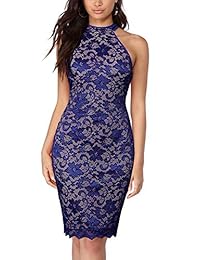 WOOSUNZE vestido de cóctel para mujer, elegante, sin mangas, floral, de encaje, vintage