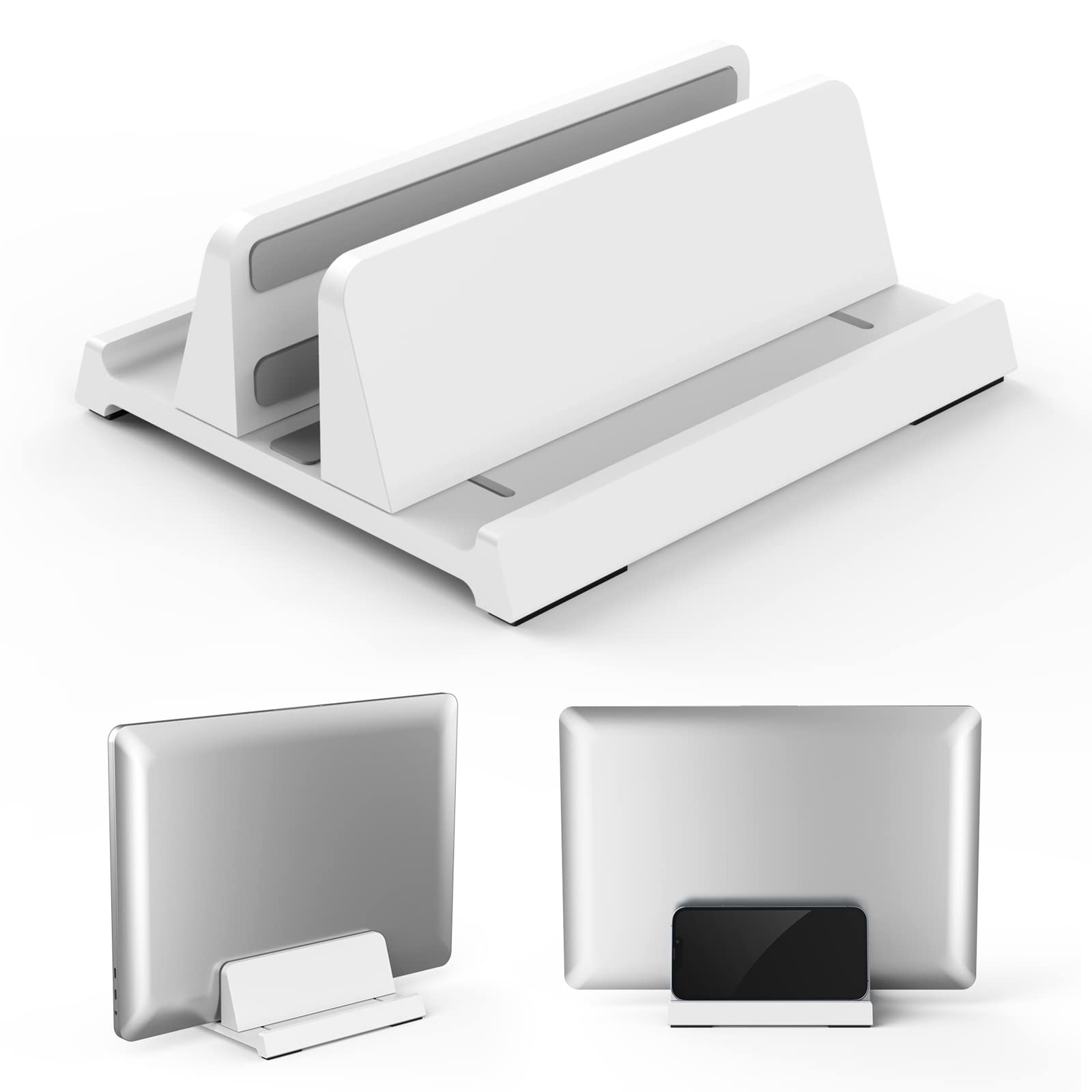 3 in 1 Vertical Laptop Stand - Klearlook Adjustable ABS Notebook Dock,Space-saving Stable Desktop Laptop Holder Compatible MacBook/Surface/Galaxy/HP/Dell/ChromeBook,Up to 17.3 inch Laptop/Tablet-White
