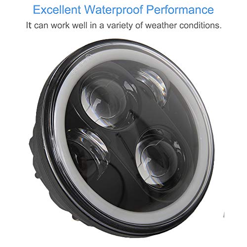 TRUCKMALL 5.75 inch LED Headlight Halo DRL Bulb Light Kit Set for Harley Davidson Street Bob Super Wide Glide Low Rider Night Rod Softail Custom Iron 883 Dyna Indian Scout Triumph Motorcycle Black