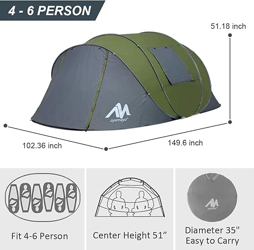 Person Easy Pop Up Tents for Camping AYAMAYA Double Layer Waterproof  Instant Tent with Vestibule Porch,