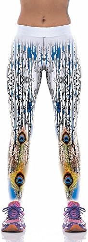 Womens Ultra Soft Fitness Yoga Sport Leggings Digital Printed Stretch Point Capris (Large, Peacock)