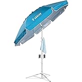 AMMSUN Shade Umbrella, Premium Portable Umbrella with Stand, 6.5ft Lightweight Free Standing Canopy for Sporting Games, Adjustable Instant Sun Protection and Easy to Carry, Light Blue