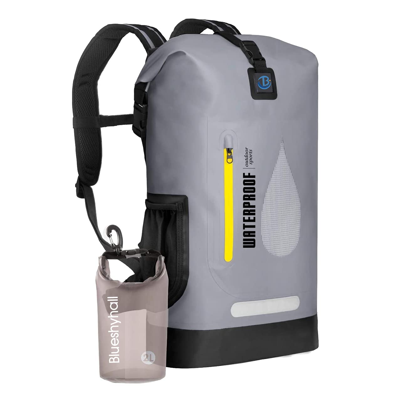 Blueshyhall 30L Waterproof Dry Backpack, Roll Top Sack Storage Bag for Travel Kayaking Rafting Boating Fishing Camping and Beach - Grey