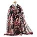GERINLY Lightweight Rose Scarves: Fashion Flowers Print Shawl Wrap For Women Head Scarf Bufandas Floreadas (Black)