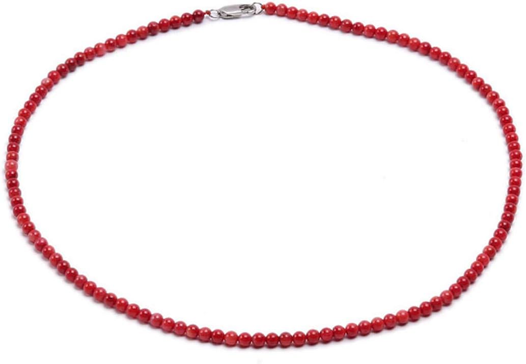 JYX Coral Necklace for Women 4mm Red Round Tiny Coral Beads Single-strand Necklace 17.5"