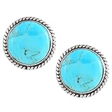 Turquoise Earrings 925 Sterling Silver & Genuine Turquoise (Select style) (Round)