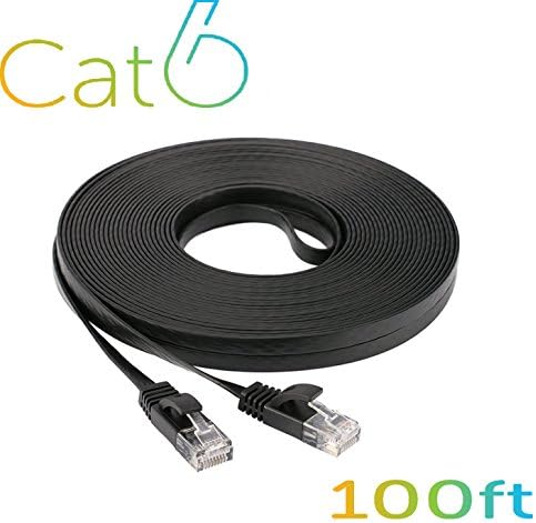 Ethernet Cable Cat 6 - High speed 250 MHz - Flat Internet Cable 100 ft (black)