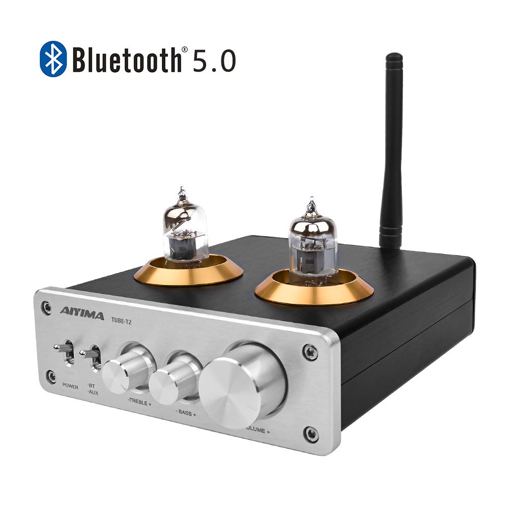 AIYIMA Audio 6J1 Tube Preamplifier Bluetooth 5.0 HiFi Treble & Bass Adjustment Audio Preamplifier DC12V Amplifier Preamp for Home Theater System (Silver+Bluetooth 5.0)