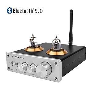 AIYIMA Audio 6J1 Tube Preamplifier Bluetooth 5.0 HiFi Treble & Bass Adjustment Audio Preamplifier DC12V Amplifier Preamp for Home Theater System (Silver+Bluetooth 5.0)