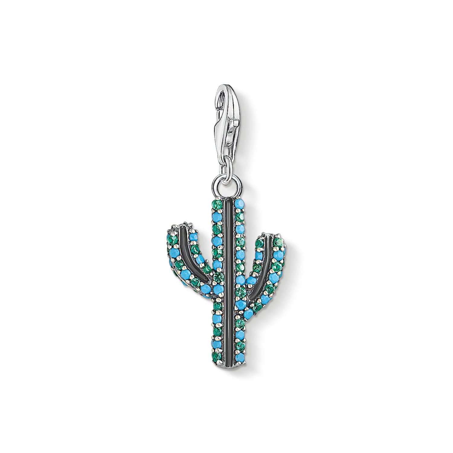 Thomas Sabo Women Charm Pendant Cactus Turquoise 925 Sterling Silver, Blackened 1679-667-6