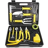 MOSFiATA Garden Tool Set 14 Pcs Stainless Steel Garden Tool Kit with Carrying Case, Heavy Duty Gardening Work Set, Include Pruner, Mini Rake, Big and Small Shovel, Sprayer, Weeder, Scissor etc.