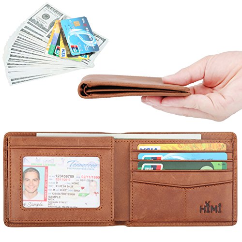 HIMI Wallet for MenGenuine Leather RFID Blocking Bifold Stylish Wallet With 2 ID Window (Brown