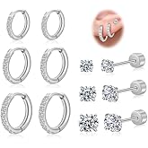 LIHADA Surgical Steel Small Huggie Hoop Screw Flat Back CZ Pearl Opal Stud Hypoallergenic 14K Gold Plated Earrings Sets for Women Multiple Piercing Lightweight Waterproof and Non Tarnish