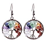 7 Chakra Tree of Life Wire Wrapped Earrings Birthstone Jewelry Drop Dangle Crystal Bifurcated Roots Earring for Women