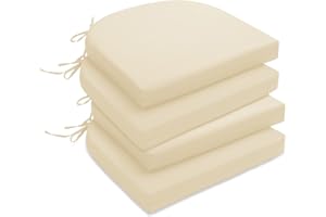 downluxe Outdoor Chair Cushions, Waterproof Round Corner Memory Foam Seat Cushions with Ties for Garden Patio Funiture, 17" x 16" x 2", Beige, 4 Pack
