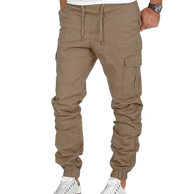 Hombres Bolsillo Pie De Haz Pantalones Color Solido Ocio