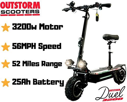 OUTSTORM 56MPH Ultra High Speed Electric Scooter for Adults Foldable, 3200W Peak Power Dual Motor| 60V / 20-35Ah Battery | 43-67 Miles Distance | Climbing Grade 30ยฐ