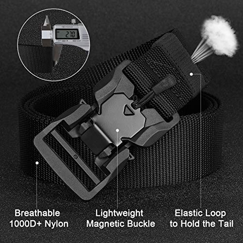 Tactical Belt with Magnetic Quick-Release Buckle Military Style Nylon Webbing Riggers Belt for Men by WHIPPY Black Small