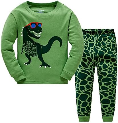 Boys Dinosaurs Pajamas, Little Kids 100% Cotton Sleepwear Clothes For Boy's Size 2T-7T(Green 4T)