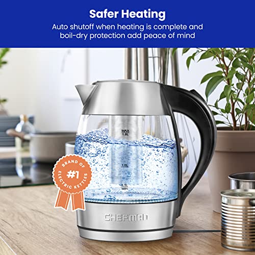 Chefman Electric Glass Kettle, Fast Boiling W/ LED Lights, Auto Shutoff