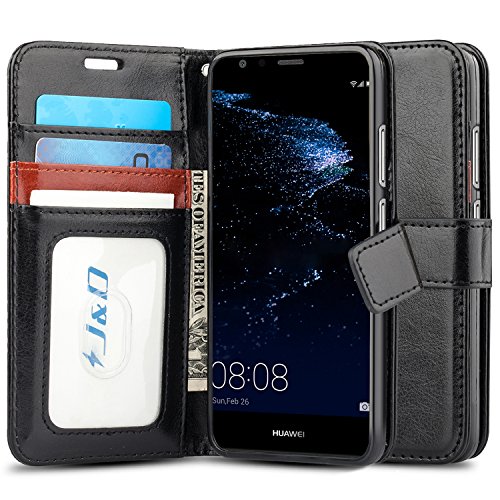 P10 Lite Case, J&D [Wallet Stand] [Slim Fit] Heavy Duty Protective Shock Resistant Flip Cover Wallet Case for Huawei P10 Lite -Black