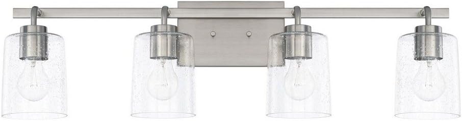 HomePlace Lighting 128541BN-449 Greyson Urban/Industrial Clear Seeded Glass Bathroom Vanity Wall Light, 4-Light 400 Total Watts, 9"H x 34"W, Brushed Nickel