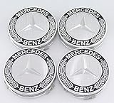 puzhanyou Wheel Center Caps for Mercedes Benz 75mm - Wreath Cover Chrome Emblem (4Pcs) (Black)