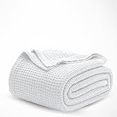 Cotton Waffle Weave Blanket Soft Woven Lightweight Breathable Bed Blanket Queen Size for Layering Any Bed, Couch Sofa, Home Decor for All Season (White - 90"x 90" INCHES)