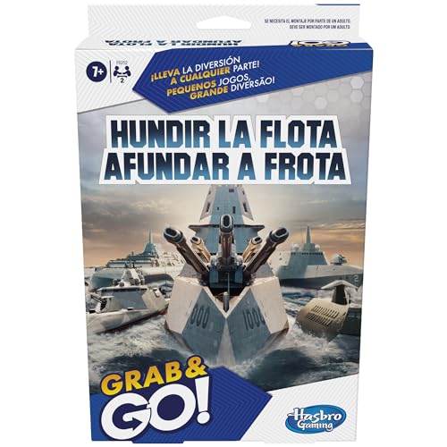 Hundir la Flota Grab and Go, Jugete de Estrategia, Kit Portátil con Barcos, Fiestas en Familia, Regalo para Niños y Niñas de 7 Años o Más