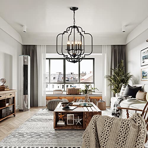 Saint Mossi Black Farmhouse Chandelier with 6 Lights,Lantern Metal