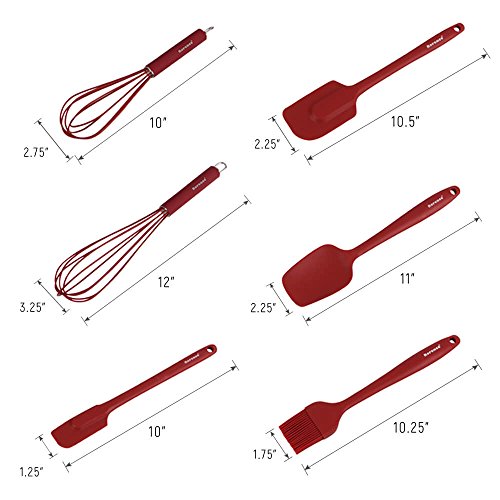 Rorence Silicone Utensil Set: Kitchen Utensil Set Baking Tools Set Includes Whisk Spatula Spoonula & Brush Set of 6 - Wine Red