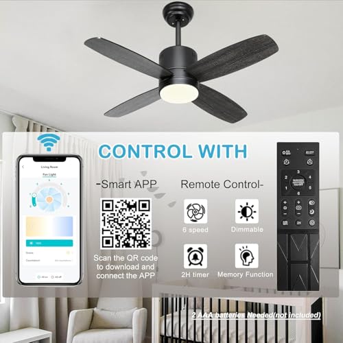 Ohniyou 38 Inch Ceiling Fan with Light and Remote, Small Outdoor Ceiling Fans with APP Control Dimmable Light, DC Ceiling Fan for Covered Porch