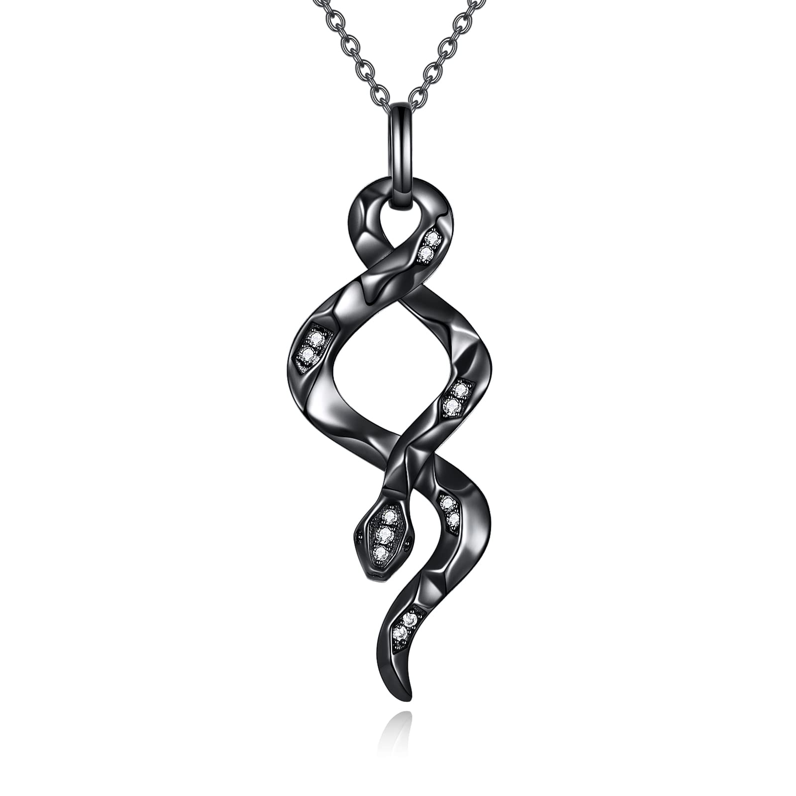 YFN Snake Necklace Sterling Silver Snake Pendant Gothic Jewellery Gifts for Women Men (Black)