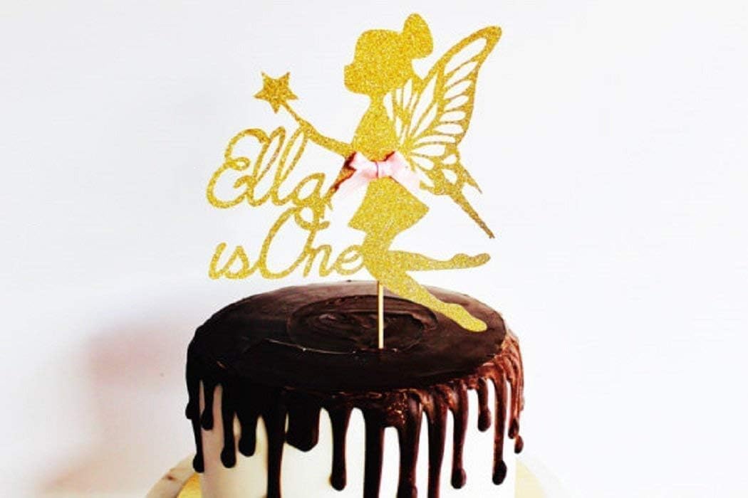 Fairy Gold Glitter Card Name & Age Birthday Cake Topper, custom topper, happy birthday topper, fairy cake decor
