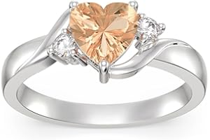 Shusukue Heart Crystal Rings 925 Sterling Silver Minimalist Solitaire 12 Month Birthstone Rings Personalized Engraved Name Ring Birthday Promise Jewelry Gift for Women (with Gift Box)