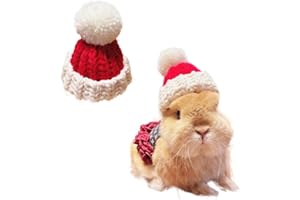 NOPIKKU Handmade Crochet Hat for Bunny Rabbit Guinea Pig Pet Bunny Hat Accessories Costume Cloth for Christmas New Year (Pom Hat)