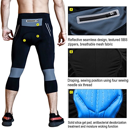 image for 4USPORTS Men's Padded Breathable Cycling Pants 3/4 & Long Bicycle Bike