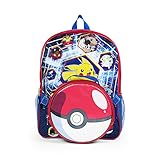 Pokemon Pikachu Blue Backpack with Pokeball Insulated Lunch Kit School Bag