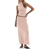 UEU Womens Skirt Set 2 Piece Outfits Summer Trendy Crop Sleeveless Tank Top High Waist Bodycon Maxi Long Dress Sets