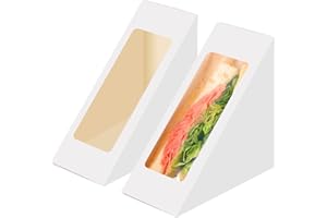 Cyblinia 50 Pcs Sandwich Packaging Take Out Boxes Containers with Window 4.7x4.7x2.6 Inch Triangle Paper Sandwich Boxes for Restaurant, Picnic and Party