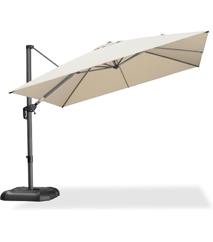 11-ft greige solar powered crank cantilever patio umbrella with base 11X11 FT Square Outdoor Lights Included | Modern Contemporary Solid Pattern Black Color Color:Pearly Shad New Product] New Color ebikes for sale Whether youre hosting a