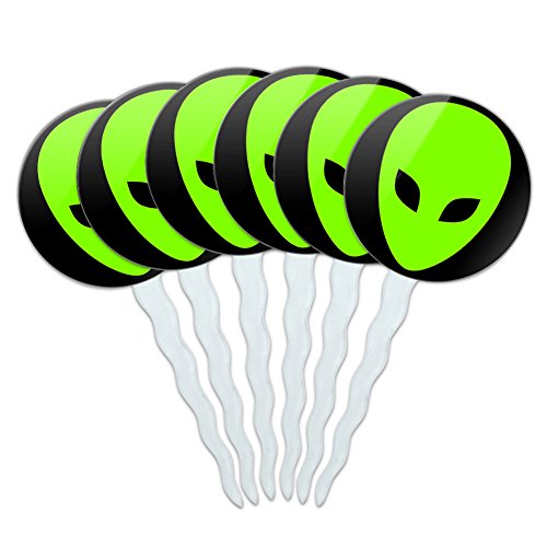 Set of 6 Cupcake Picks Toppers Decoration Space and Aliens - Alien Head Roswell