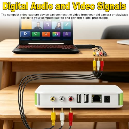 VHS to Digital RCA Converter Video and Audio Capturadora USB Converter for VHS VCR TV DVD Analog zu Digital Video Konverter for Windows 11 10 8 7 Mac XP Vista Black