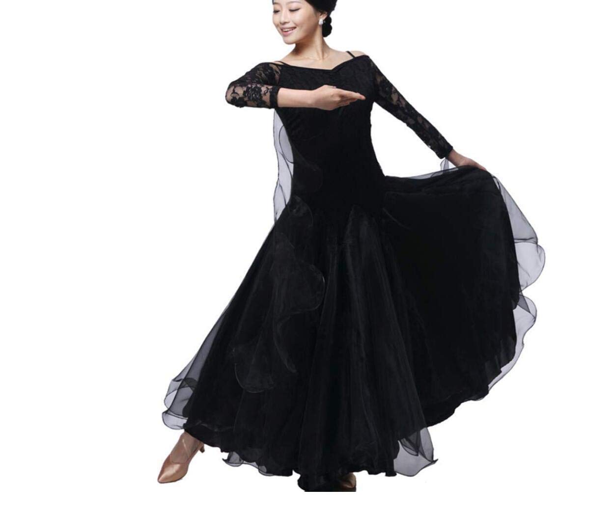 CHAGMEA Tanzkleid Damen Langarm - Standard Ballroom Dress Für Walzer Tango