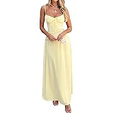 Women Summer Bustier Corset Dress Sleeveless Spaghetti Strap Ruched Boho Beach Vacation Sundress Wedding Guest Dress